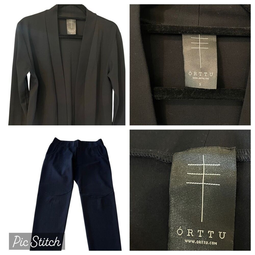 Orttu Men's Open Front Blazer And Pull-on Trouser Suit Set Black Small